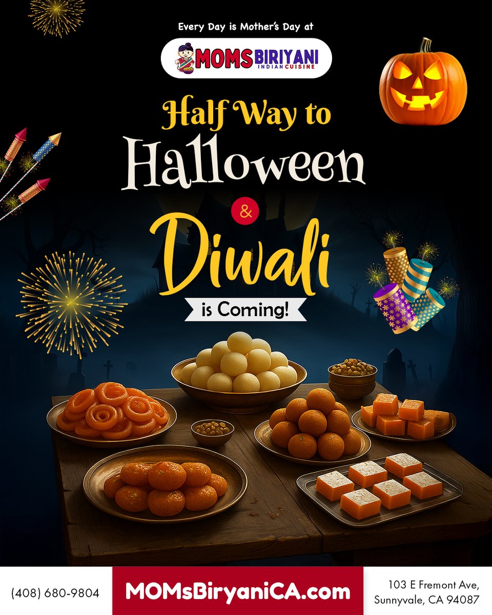 melovemomsfood's tweet image. 🎃✨ Halfway to Halloween and gearing up for Diwali vibes! ✨🎆
From spooky treats to festive feasts — it’s the perfect time to satisfy every craving! 🍛🎉

Order Online now👉: momsbiryanica.com

#DiwaliFeast #DiwaliDelights #FestiveFlavors #IndianFoodLove #HalloweenSeason