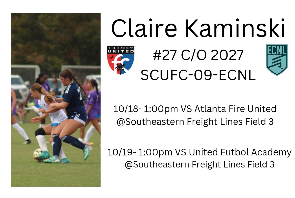 Two more home games this weekend!! <a href="/SCUnited_FC/">SC United FC</a> <a href="/TannerOsborne27/">Tanner Osborne</a> <a href="/tikitakaklu/">Tomasz Kluszczynski 🇵🇱/🇺🇸</a> <a href="/ECNLgirls/">ECNL Girls</a> <a href="/ECNLSoutheast/">ECNL Southeast Girls</a> <a href="/ImCollegeSoccer/">College Soccer Truth ™</a> <a href="/ImYouthSoccer/">ECNL/GA/Recruiting/College Soccer</a>