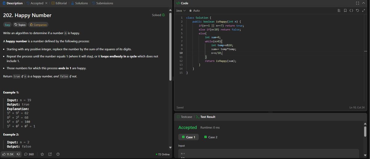 Priya_Chauhan05's tweet image. Day 232/365 #code

✅ Happy Number

#DSA #Consistency #Leetcode #Coding #ProblemSolving