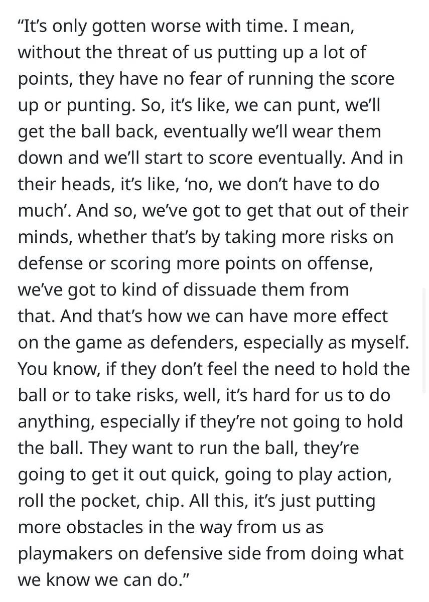 I didn’t think most of what Myles Garrett said today was inflammatory or even especially noteworthy, but here he pretty much described what PIT did (and didn’t feel pushed to do) with the ball and 20-ish quick passes last week 