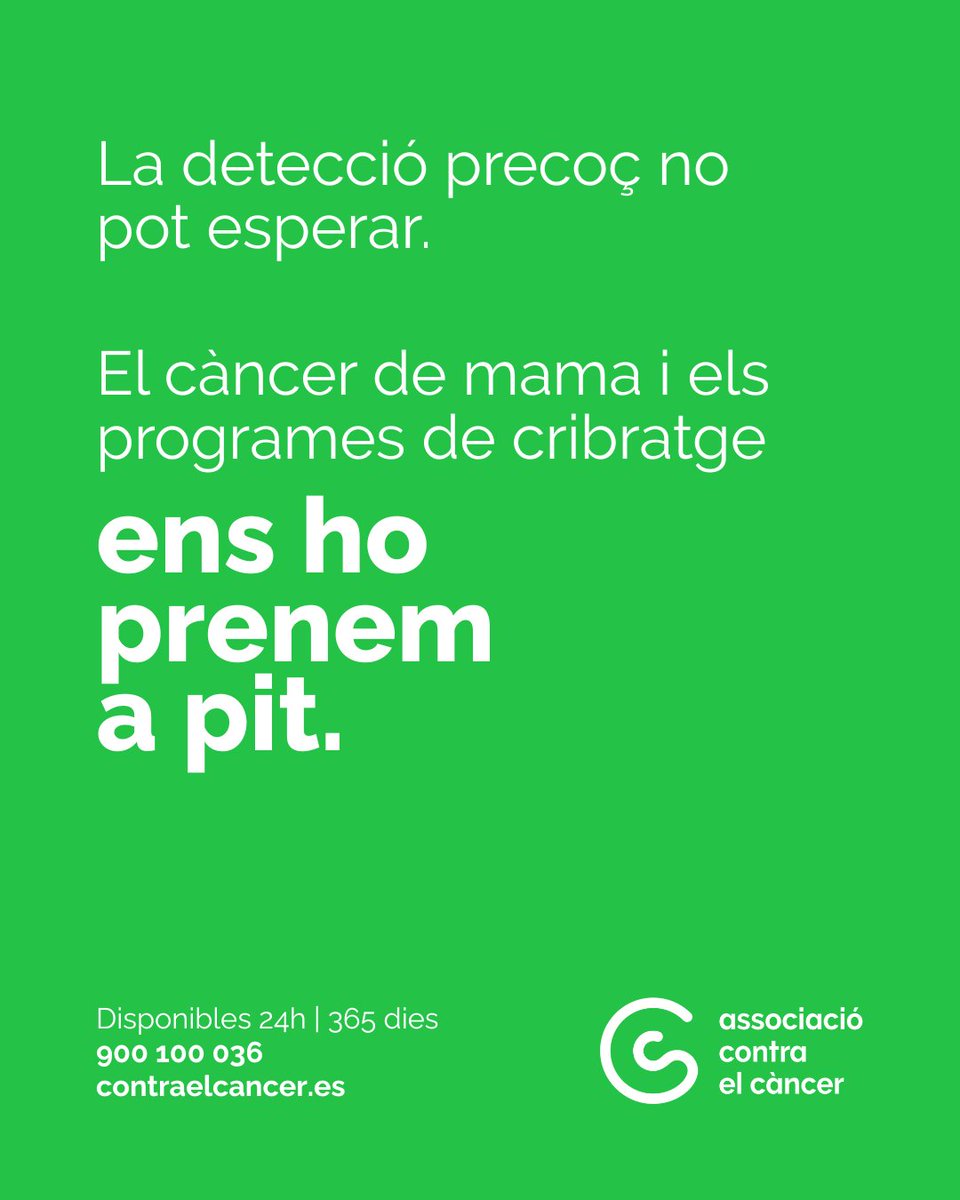 🟢A Andalusia, milers de dones esperen respostes.​
La detecció precoç no pot esperar.​
👉El càncer de mama i els programes de cribratge ens ho prenem a pit.
#DiaMundialContraelcancerdemama #noslotomamosapecho