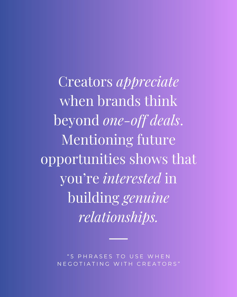 CCatalystAI's tweet image. “Would you be open to a long-term partnership if this performs well?”

These are the magic words to use when negotiating with creators. 

Check out creatorcatalyst.ai 

#InfluencerMarketing #InfluencerTips #MarketingTips #NegotiationTips #CreatorEconomy
