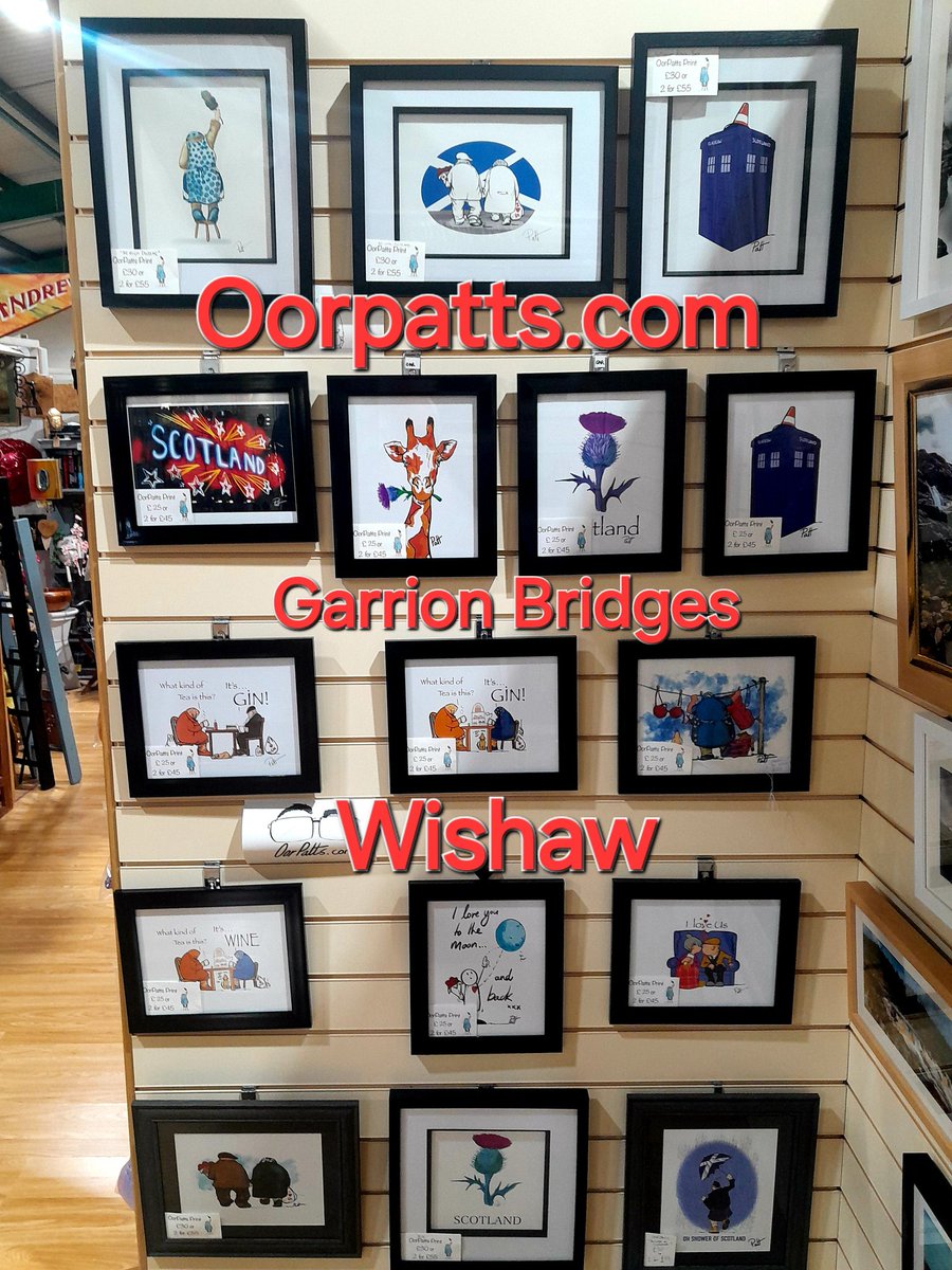 Today, I restocked  the OorPatts  framed prints wall in Garrion Bridges antiques and garden centre, Wishaw. They also stock a good range of OorPatts greetings  cards. OorPatts.com