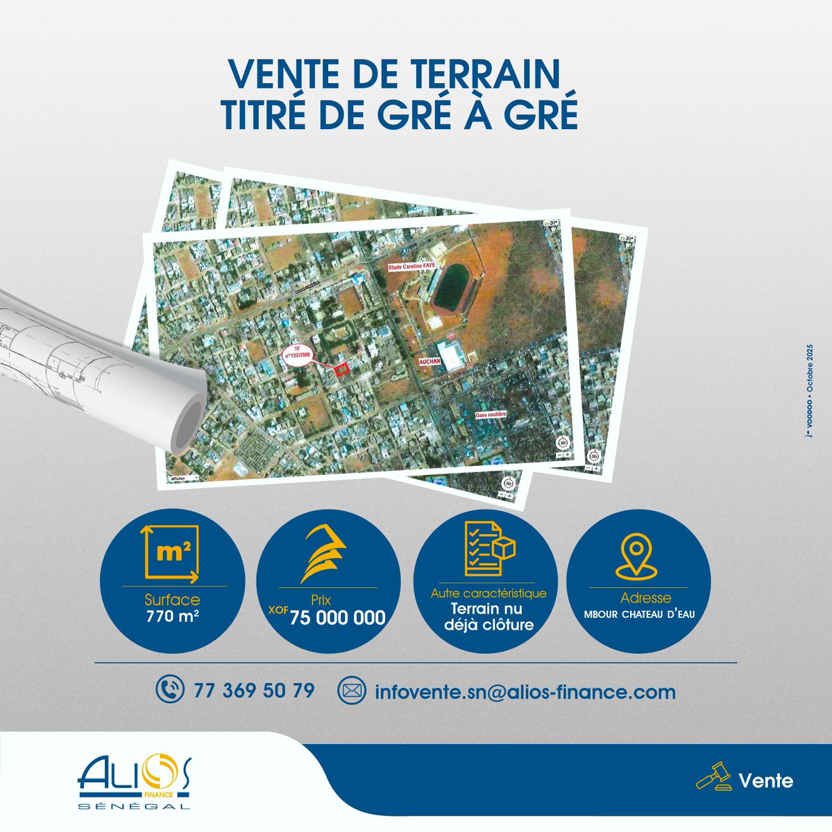 📍Terrain stratégique à vendre à Mbour ! 770m² titré, près de la gare routière, Auchan &amp; stade Caroline Faye.
💰75.000.000 XOF
📞77 369 50 79
📩propositionachats.sn@alios-finance.com #AliosFinance #Immobilier #Sénégal