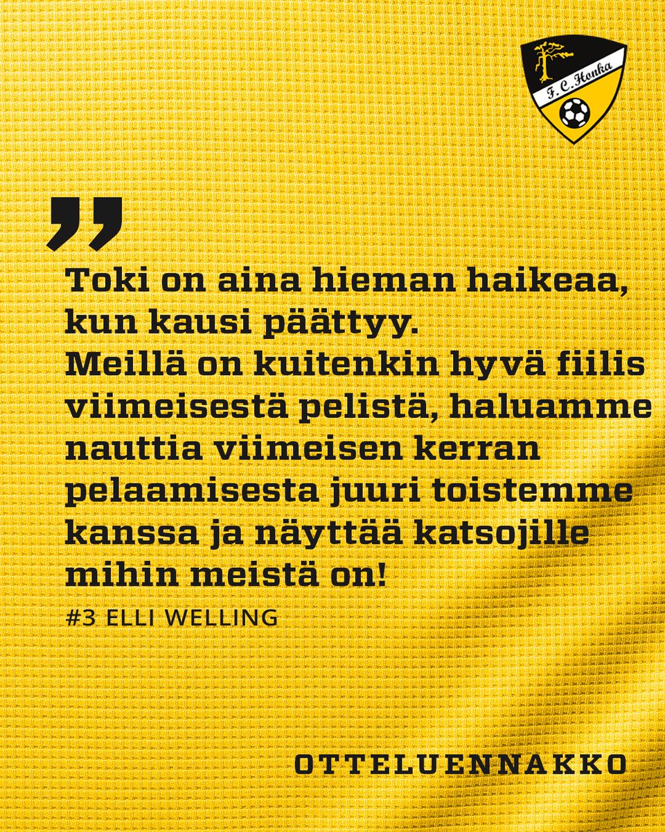 Huomenna lauantaina 18.10. saatetaan taas yksi kausi päätökseensä, kun Honka kohtaa kauden viimeisessä Kansallisen Ykkösen ottelussaan PKKU:n klo 13.00 alkaen.

Ennakko ➡️ fchonkanaiset.fi/2025/10/honka-…

Liput ➡️ tiketti.fi/fc-honka-kausi…

#MeOllaanHonka #KansallinenYkkönen