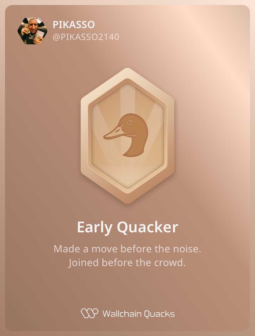 PIKASSO2140's tweet image. Hearing Rumors about @wallchain_xyz  airdrop 🪂  👀 
If you have this badge  You’re Pre-Rich
$Quack