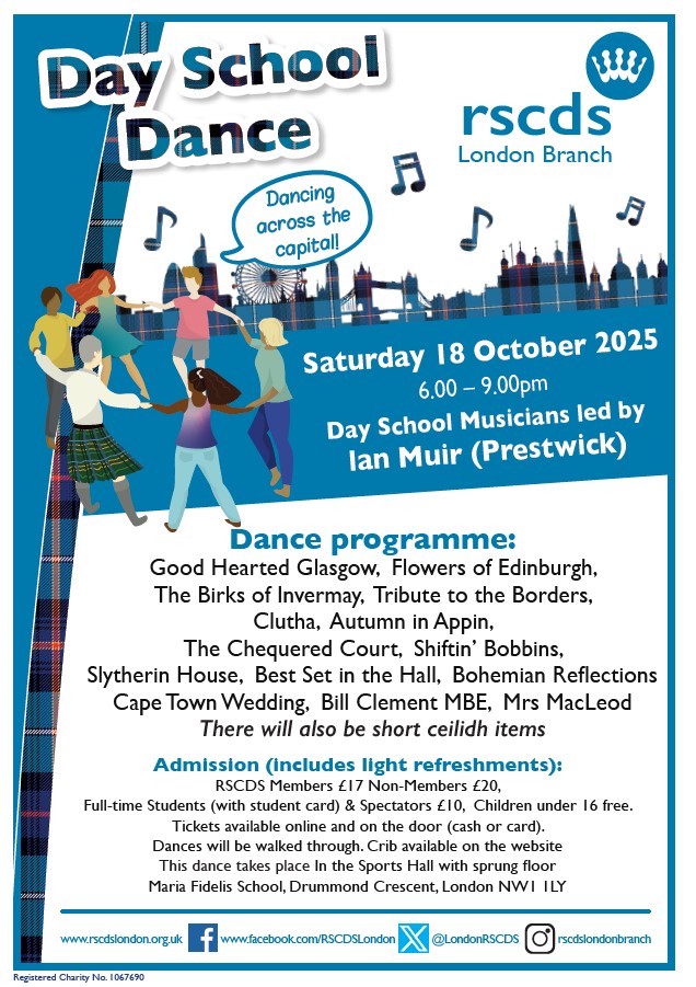LondonRSCDS's tweet photo. Join @LondonRSCDS 6-9pm tomorrow, Sat 18 Oct for its Day Schl/New Season dance. Expect fabulous energetic music from the Day School Musicians, led by Ian Muir (Prestwick), + a great venue incl sprung floor close to Euston &amp; Kings Cross Stns
https://t.co/NJISR83Fjh #DanceScottish https://t.co/RJneamfvqn