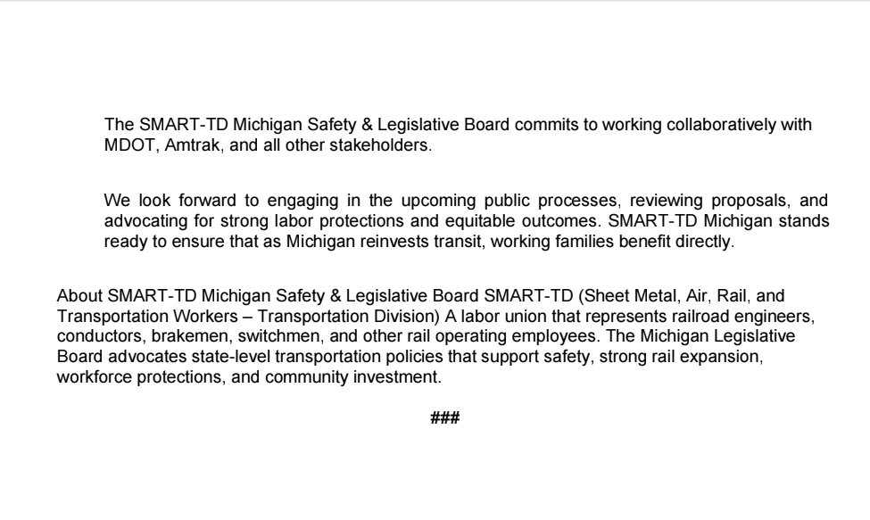 nate_hatton's tweet image. 🚆 Michigan’s largest rail union, SMART-TD, welcomes the new Detroit Transit Hub, a cornerstone for a new era in passenger rail.
We’re proud to see Michigan investing in rail jobs, connectivity, and the future of public transportation. @MDOT_Rail @GovWhitmer