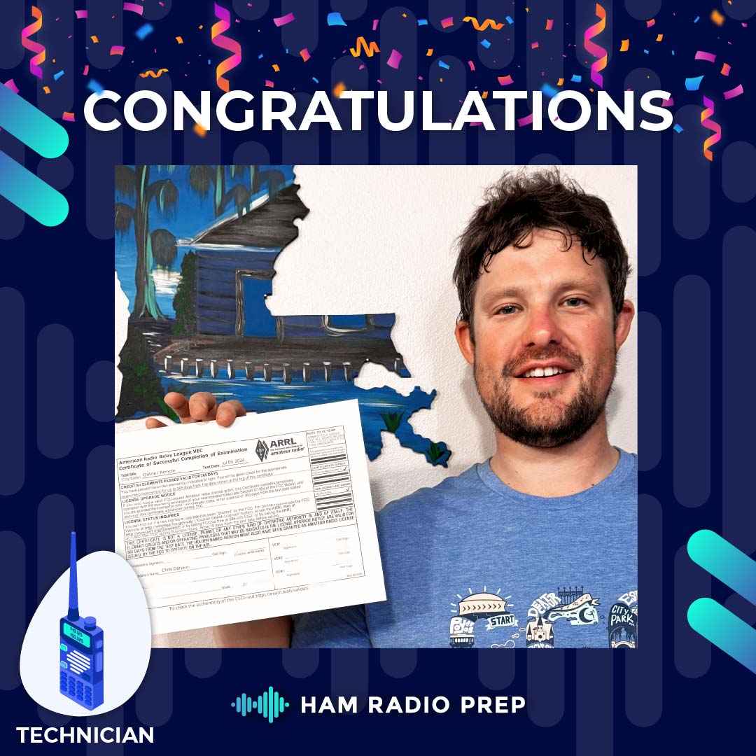 HamPrep's tweet image. 🚀 Huge congratulations to Chris from #Louisiana for earning his #FCC Technician Class #HamRadio license! 🎉📡
Chris had a whole list of reasons to dive into ham radio — emergency communications, DIY projects, STEM, drones, volunteering, off-grid readiness, and of course hobby…