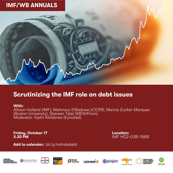 OxfamIFIs's tweet image. NOW! Join us at the #IMFMeetings #WBGMeetings
CSPF session: Scrutinizing the IMF role on debt issues
🗓️ Friday, October 17th, 2025 @ 3:30–5pm Washington, D.C. time
📍HQ2-03B-768B Lecture Room or on Zoom imf.zoom.us/j/94517303447?…