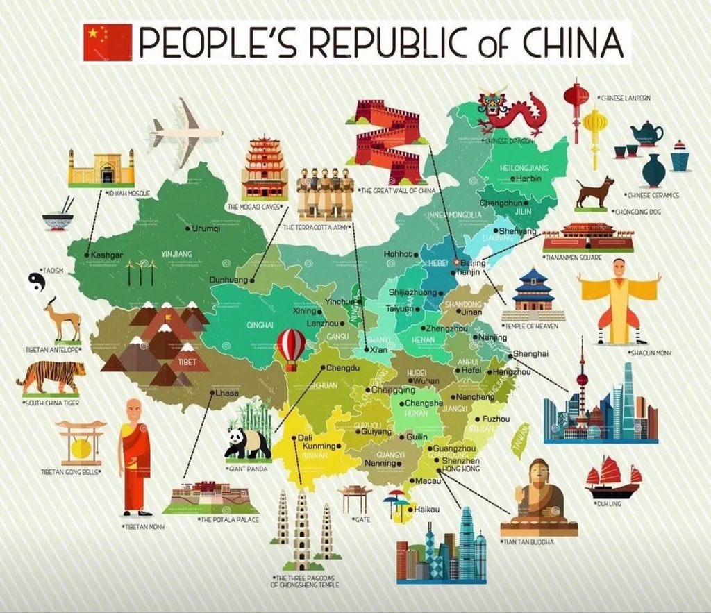 Descubre_China's tweet image. Mapa turístico de China ¿Conoces alguno de estos lugares? 🇨🇳😍👏🏻

#China #Asia #Mapa #Turismo #Paisaje