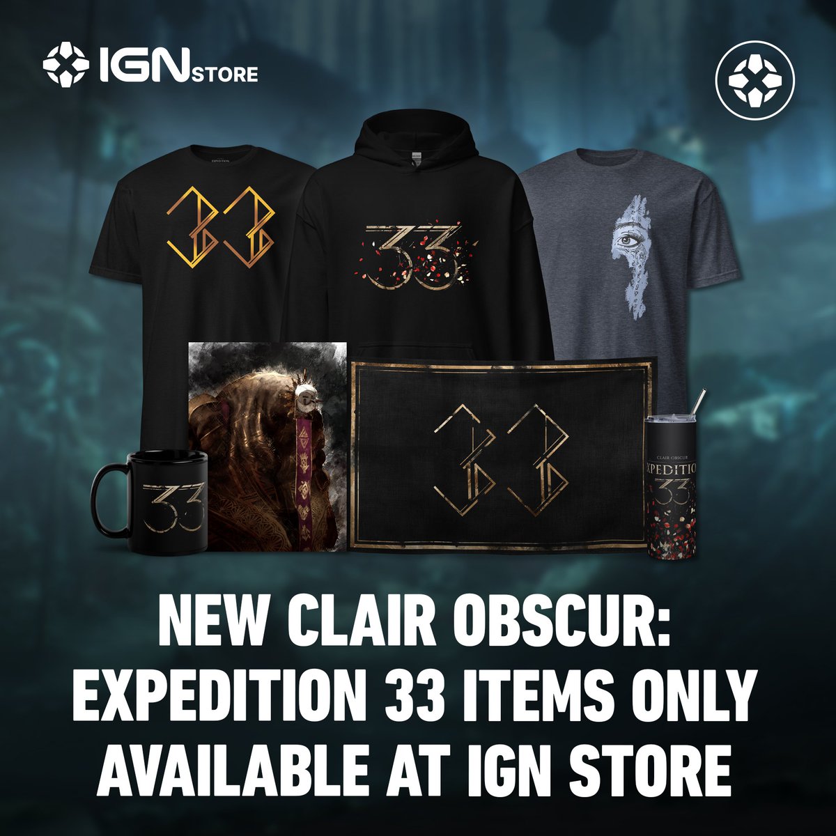 IGN's tweet photo. New merch from @SandfallGames' Clair Obscur: @expedition33 has dropped at the @IGNStore! 

With designs featuring the 33 logo, Gestral Fight Club, and fan-favorite Esquie, there’s bound to be something you like.

Stop by, and please don’t fight the merchant: https://t.co/LGywMzG9KI