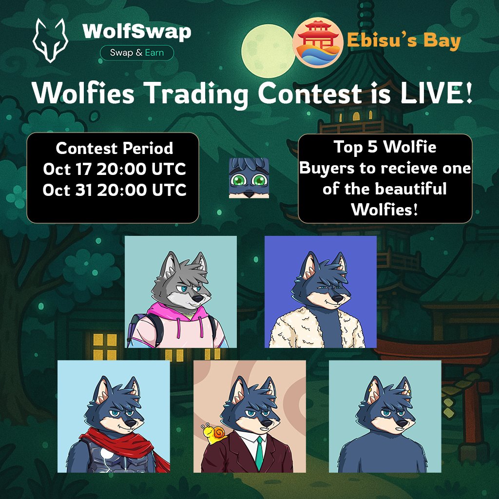 EbisusBay's tweet image. 🔥NEW NFT CONTEST for @wolfswapwolfies 🐺
Take part in this new contest on @cronos_chain! The top 5 buyers of Wolfies on Ebisu's Bay will each receive an extra Wolfie!
📅 Oct 17 (20:00 UTC) - Oct 17 (20:00 UTC)
Start shopping now! 👇
app.ebisusbay.com/collection/cro…