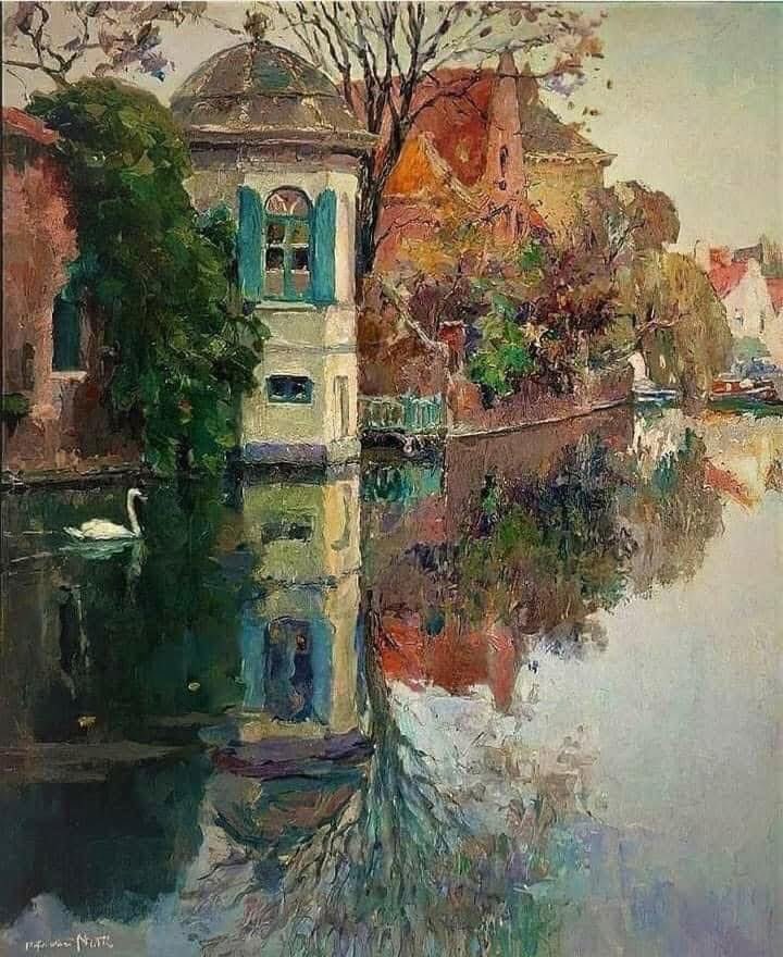 Alfred van Neste (Bélgica, 1874-1969)
"Vista del río", 1925.
Óleo sobre lienzo, 31.5 × 25.75 in. (80 × 65.4 cm)
Colección privada.
