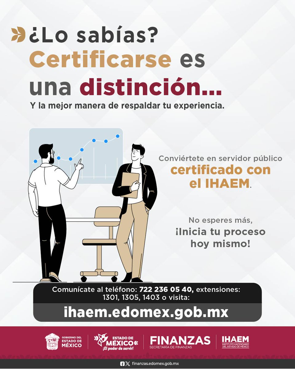 ¡Tu experiencia merece reconocimiento!
Conoce el proceso para convertirte en servidor público certificado con el IHAEM.

👉 Más detalles en: bit.ly/42j0Eh8 o llama al 722 236 05 40 ext. 1301, 1305, 1403.

#IHAEMCercaDeTi