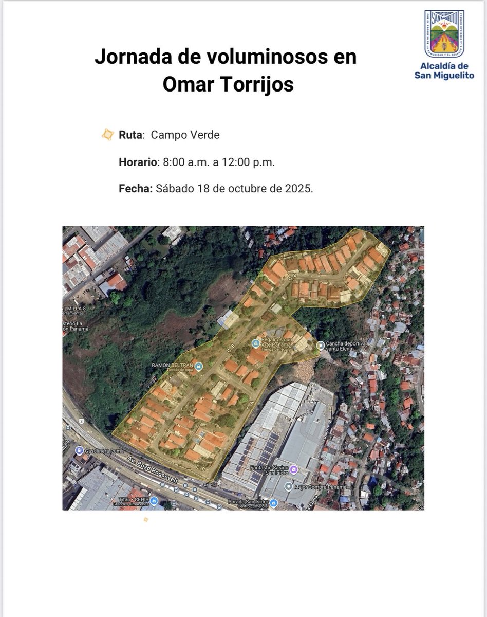 Seguimos llegando cada vez más cerca de ti con nuestras Rutas Antivoluminosos, una iniciativa para que puedas deshacerte de objetos grandes de forma responsable. 🛋️🚛♻️

📍 Este sábado 18 de octubre, estaremos en las siguientes rutas:
•Corregimiento Omar Torrijos: Campo Verde