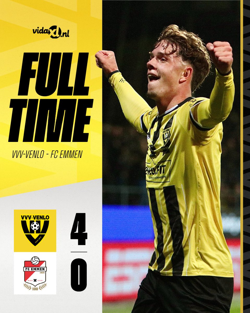VVVVenlo's tweet image. FULL TIME! 😍
VVV-Venlo bezorgt hoofdtrainer Peter Uneken een droomdebuut met een heerlijke zege op FC Emmen.
Wedstrijdverslag! 👉 bit.ly/3KO2aD9
#VVVEMM #SamenAchterVVV