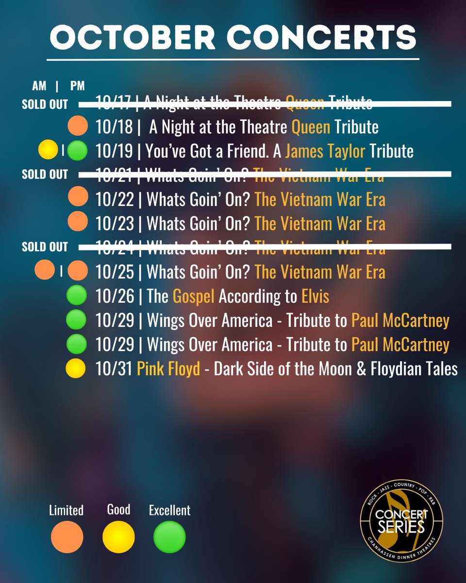 We have quite a few favorite tributes playing this October - and you can add Dinner to any Show Ticket for a stress-free night out!