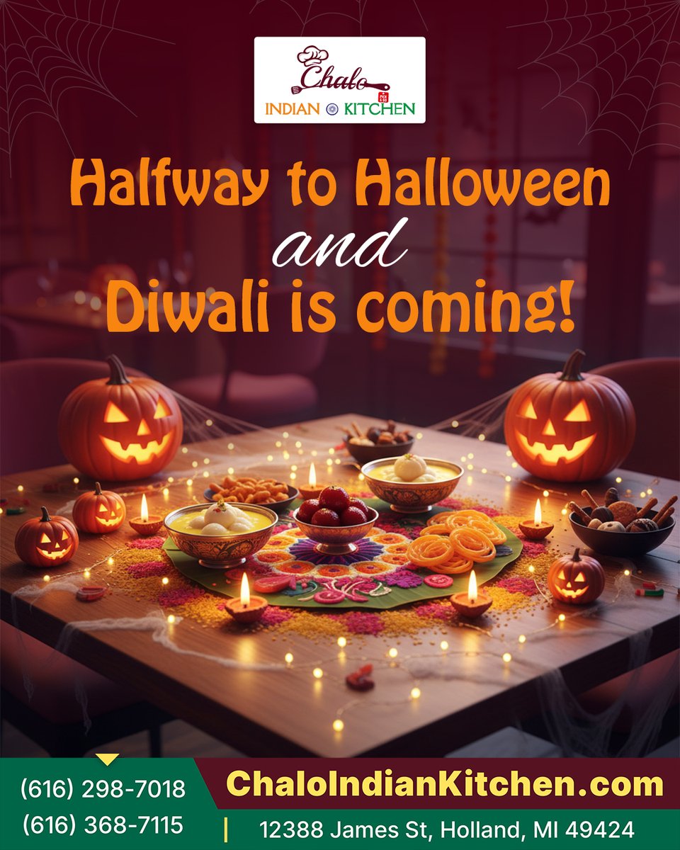 ChaloKitchen's tweet image. 🎃✨ Halfway to Halloween, and Diwali is coming!
That means it’s time to treat yourself to the best of both worlds — spooky flavors and festive feasts! 😋

Order online now👉: chaloindiankitchen.com

#DiwaliFeast #DiwaliDelights #FestiveFlavors #IndianFoodLove #HalloweenSeason