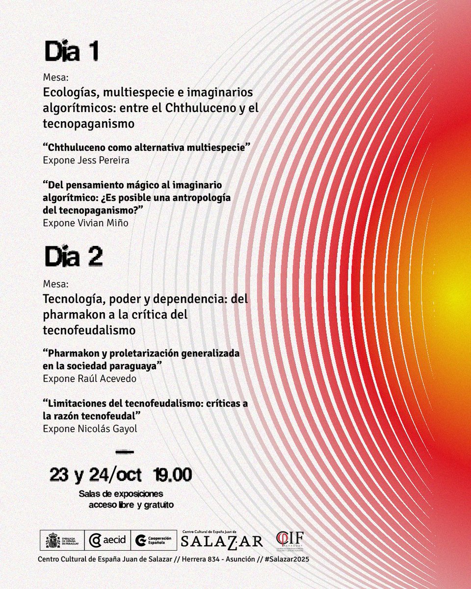 🌫️⛓️Tecnología, ecología y poder en Paraguay 🇵🇾En el marco de la exposición “Todo lo sólido se desvanece en el aire”, el Centro de Investigaciones en Filosofía y Ciencias,  Humanas (CIF-Paraguay)  llega al Juande con un ciclo de charlas.