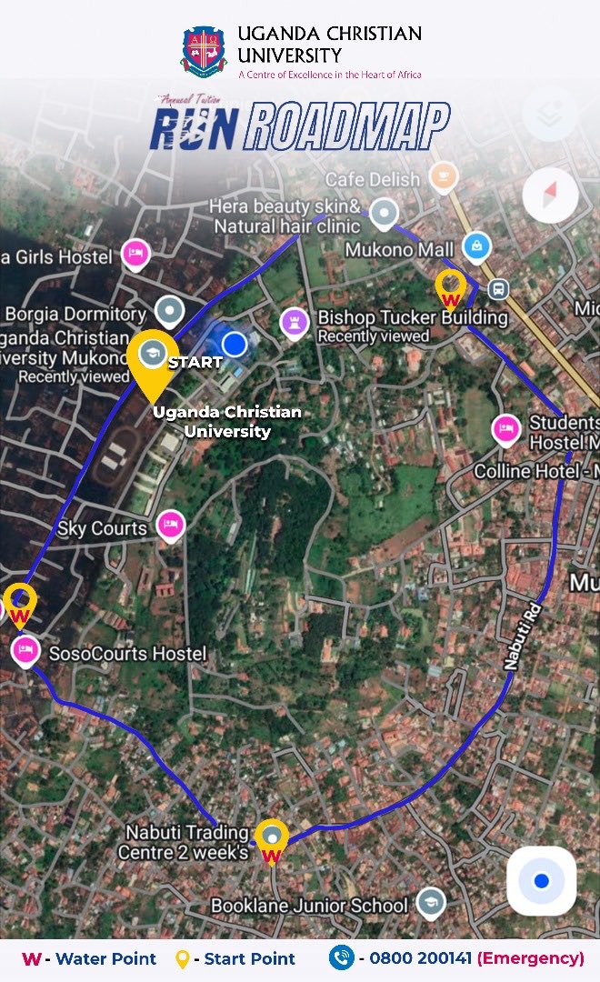 The UCU Tution run roadmap is here for you to follow. See you at 7am. Remember, there is Hope in Every Stride👍🏻 ⁦<a href="/UCUniversity/">Uganda Christian University (Official)</a>⁩ ⁦<a href="/GKitakule/">Geoffrey M. Kitakule</a>⁩ ⁦<a href="/UCUAlumni/">UCU Alumni Assoc</a>⁩ ⁦<a href="/coufamilytv/">COU Family TV</a>⁩ ⁦<a href="/mtnug/">MTN Uganda</a>⁩ ⁦<a href="/theucuguild/">UCU 27th Guild Government</a>⁩ ⁦<a href="/UcuKampala/">UCU Kampala Campus</a>⁩ ⁦<a href="/AhimbisibweOsb/">Ahimbisibwe Osborn</a>⁩. #UCURun