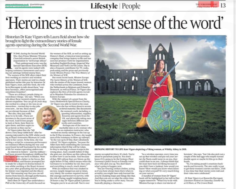 Super proud to have this excellent article in today's <a href="/yorkshirepost/">The Yorkshire Post</a>. Tomorrow at Harrogate Literary Festival promises to be amazing. Home turf. Home audience! <a href="/YaleBooks/">Yale University Press London 📖</a> #author #historian #heroines #SOE