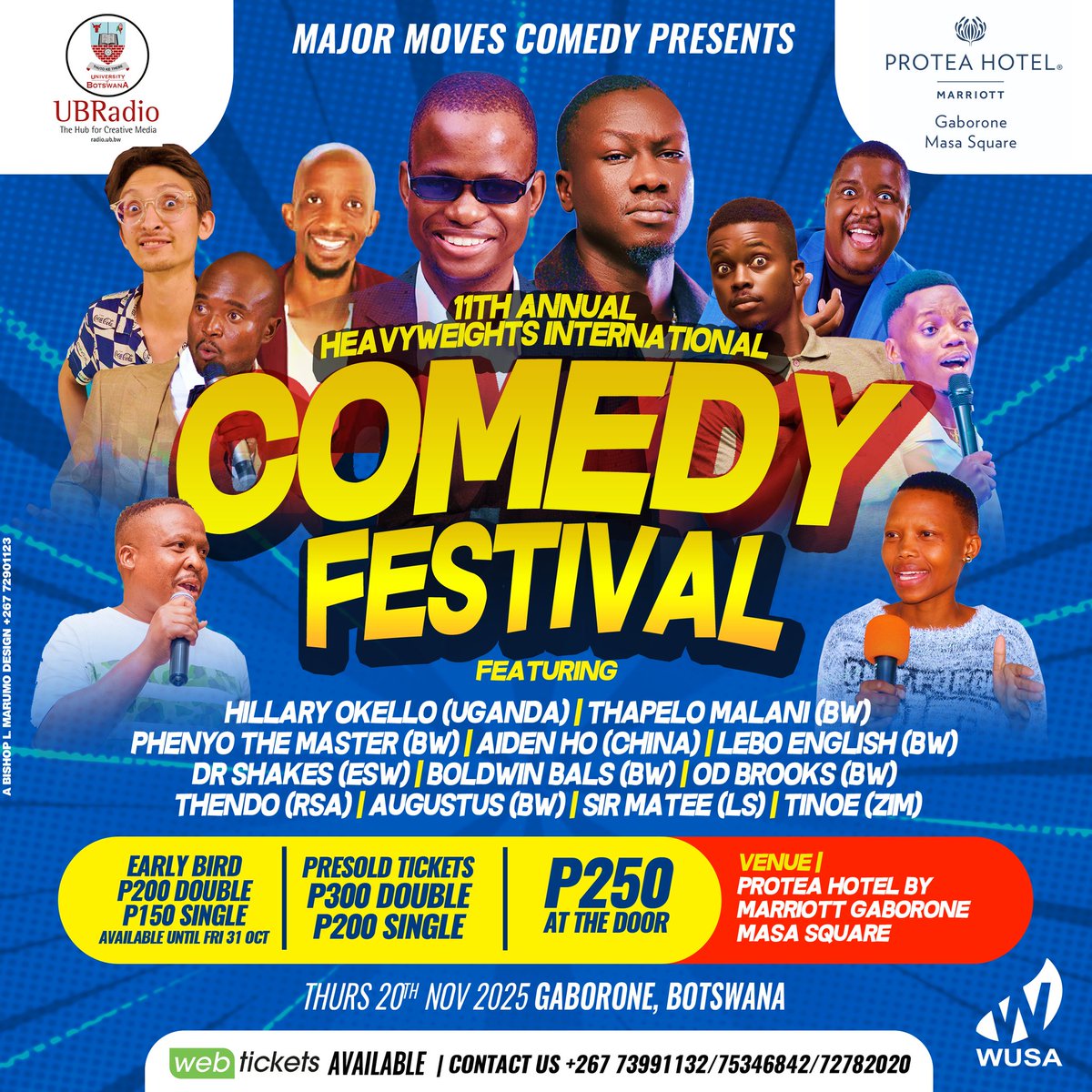 11th Annual <a href="/hicofest/">IG: majormovesbw</a> 🔥🔥 Thurs 20th Nov 🇧🇼 <a href="/MajorMovesBW/">IG: majormovesbw</a> <a href="/DrHilaryOkello/">Dr Hilary Okello</a> <a href="/DrShakes_SD/">The Black Bhunu</a> <a href="/PhenyoTheMaster/">Phenyo The Master</a> <a href="/BoldwinBals/">Different Strokes</a> <a href="/aidenho/">Aiden Ho</a> <a href="/thapelomalanibw/">Thapelo Malani</a> <a href="/sirmatee/">sir matee </a> #MajorMovesComedy #BWcomedy #bwcomedyfestival
