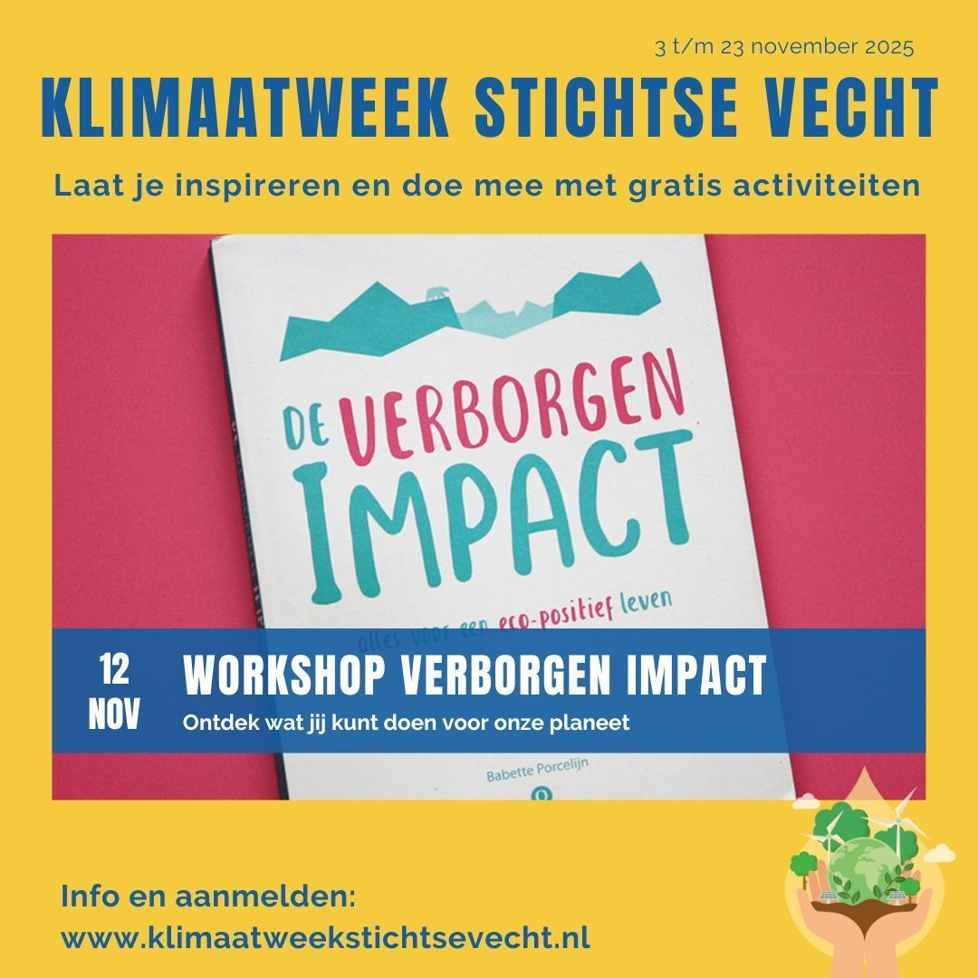🌍🦋 Gratis workshop ‘#VerborgenImpact’
Ontdek waar jij kunt verduurzamen.
📅 Wo 12 nov | 19:30-21:30 | MEC Maarssen
Met opruimcoach Ingeborg Koot &amp; klimaatburgemeester Martine Kruiswijk uit #Maarssen

👉 Meld je aan: buff.ly/Lt7XHNx