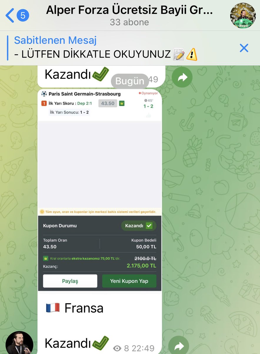 alper__forza's tweet photo. Artık sizler için ücretsizde bir grubumda var😊

Ve bugün açıldı.
Hemde ne açılma!!
43.00 oran🇫🇷✅
21.00 oran🇩🇪✅
Sadece bu 2 paylaşım

Ücretli ve Ücretsiz gruplarıma katılmak isteyenler
Bilgi için bana DM atabilirler✍🏻

Link📌
https://t.co/tJDLZkD40Q

#iddaa &amp; #iddaatahminleri https://t.co/0rvaCeFJDd