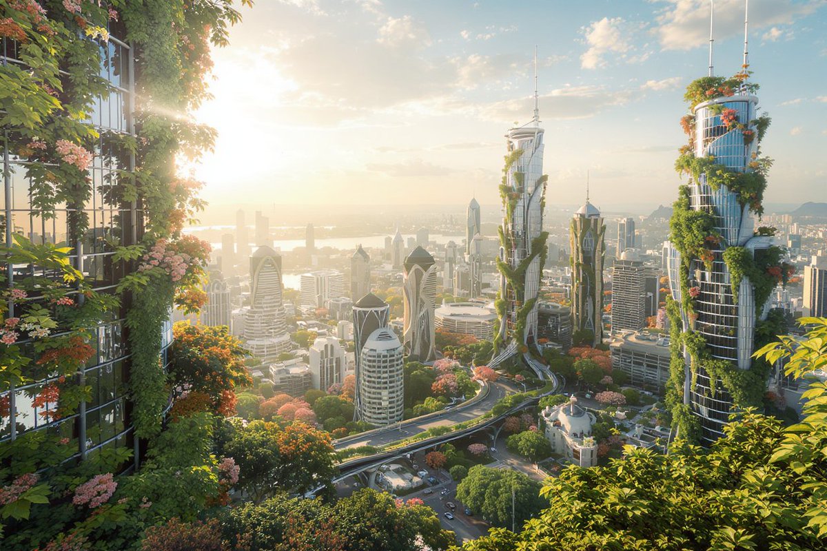 PromptSin's tweet image. Discover a futuristic city blending nature and innovation 🌿🏙️ Embrace eco-friendly living today! #SmartCity #GreenLiving