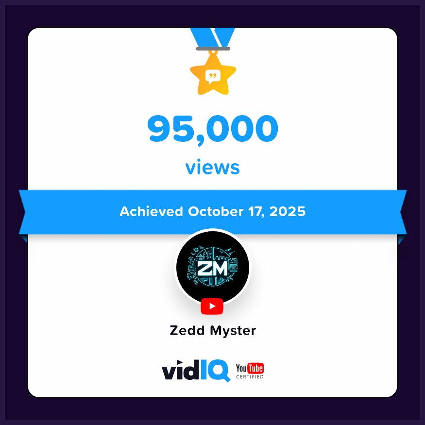 🏆 My YouTube channel achieved 95,000 views on 17th October 2025! Track and celebrate your own success today for free with <a href="/vidIQ/">vidIQ</a> vidiq.com/certificates/2…