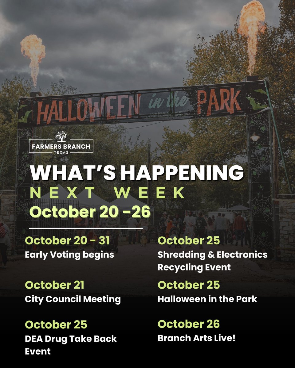 A packed week of events is coming up in Farmers Branch! 🌟

Which ones will you be attending?

See the full event calendar: bit.ly/4nH46ez