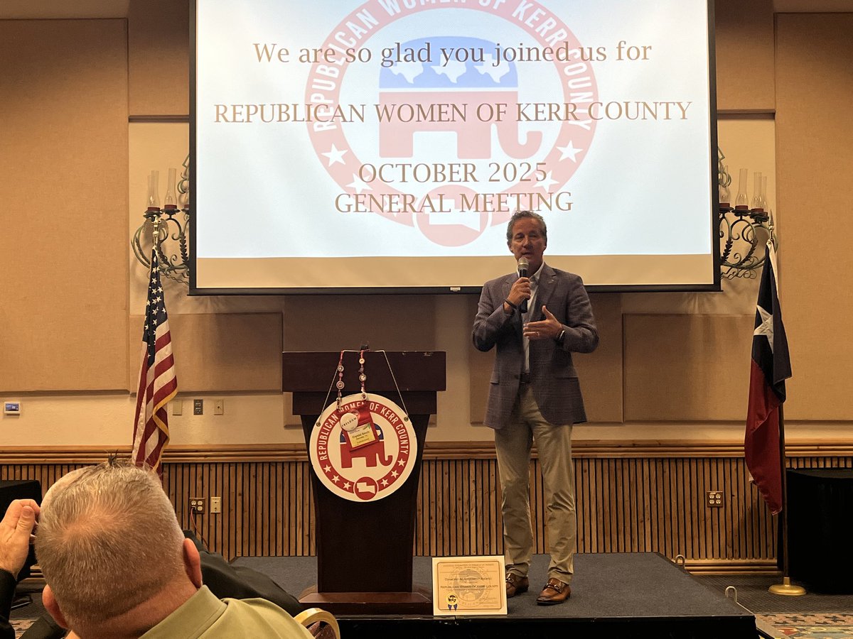 KHancock4TX's tweet image. Great time speaking with the unstoppable Republican Women and grassroots leaders of Kerr County — building the movement to WIN big in 2026 and keep Texas the reddest, freest, and best place to live, work, and raise a family! 💪#TexasStrong