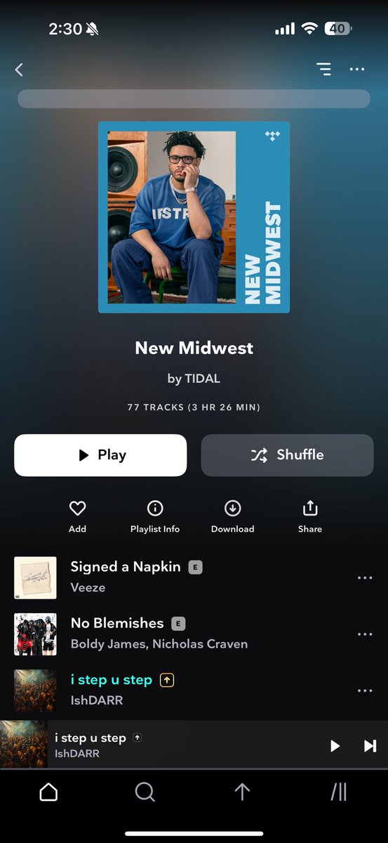 Shouts out the good people <a href="/TIDAL/">Tidal</a> for adding my new single  “i step u step” to the New Midwest playlist. 

 🖤🦅