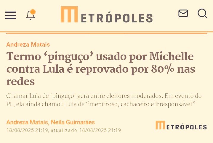 DanjelBigHouse's tweet image. Vamos tirar a prova: 🤔

Você aprova a fala da 1.Dama Michelle, se referindo ao Lula como "PINGUÇO" ? 🫡✋🏽

1) APROVO
2) NÃO APROVO