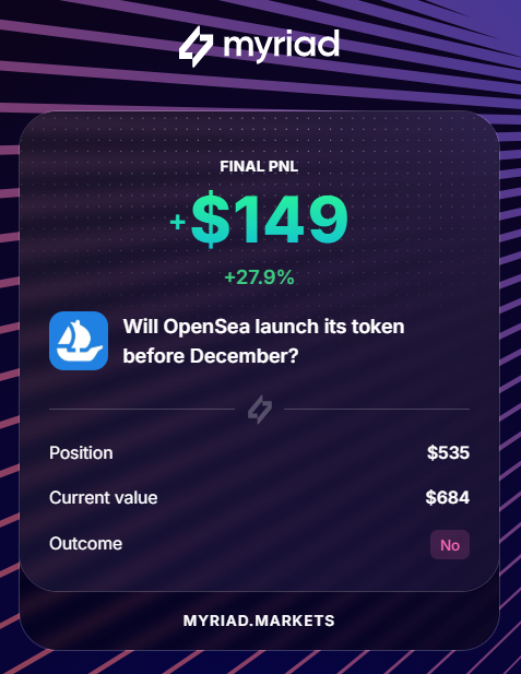 Not too bad considering the liquidity on <a href="/MyriadMarkets/">MYRIAD</a> 
 And opened my positions 2 days ago.