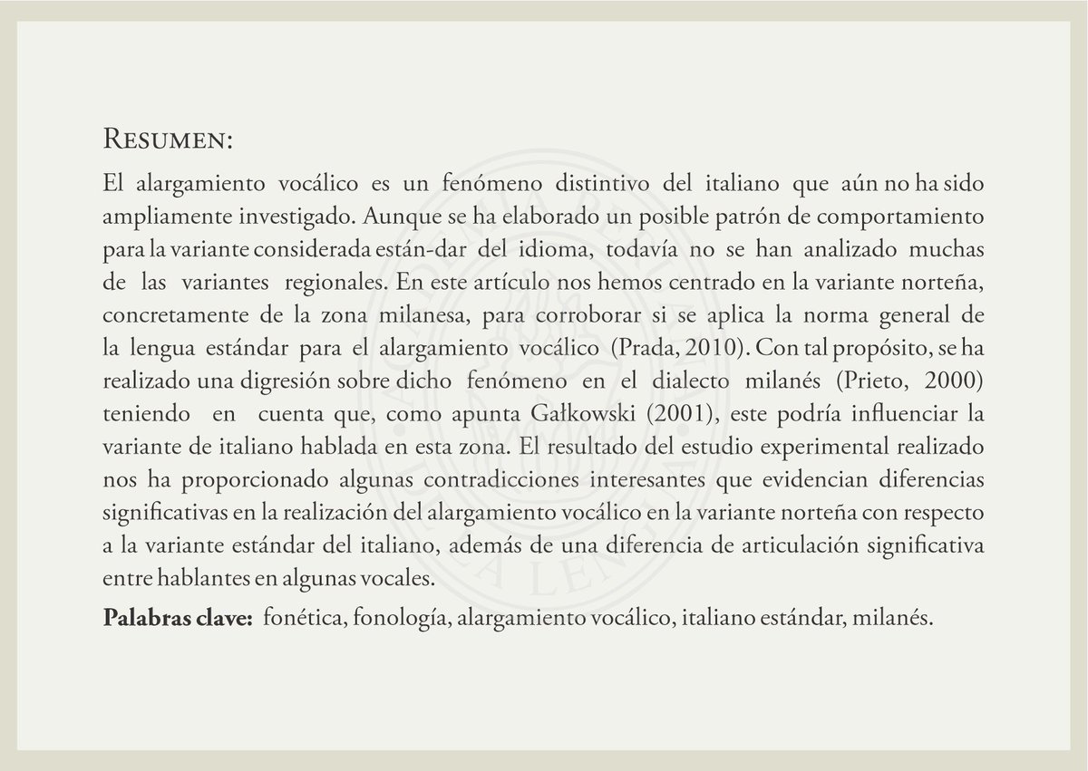 BoletinAPL's tweet photo. Nuevas perspectivas sobre el alargamiento vocálico del italiano en la variante norteña.
https://t.co/pHGLuZUqSy https://t.co/cqF8McqS50