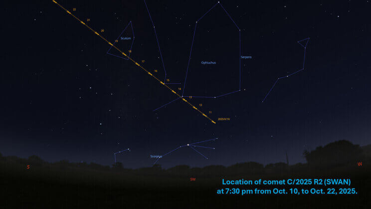 Saint Louis Science Center (@stlsciencectr) on Twitter photo A comet that hasn’t visited Earth in over 1,000 years is making its return! ☄️ Comet C/2025 A6 (Lemmon), discovered just this year, is now visible in the northwestern sky around 7 PM over the next few evenings. Learn more: slsc.org/night-sky-upda… Images created using Stellarium. A comet that hasn’t visited Earth in over 1,000 years is making its return! ☄️ Comet C/2025 A6 (Lemmon), discovered just this year, is now visible in the northwestern sky around 7 PM over the next few evenings. Learn more: slsc.org/night-sky-upda… Images created using Stellarium.