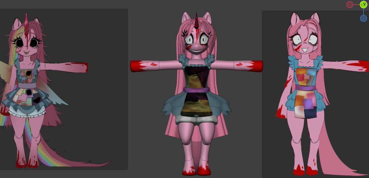Scraphagnax's tweet image. Why dont you just smile, FRIEND?
finished the QT-Pie model ive been working on :3 she is a fusion between both versions, aswell as a tiny bit stylized, hope yall like her!
fully custom face rig but im not showing rn :P
#pillarchase2fanart #pillarchase #fanart #mylittlepony