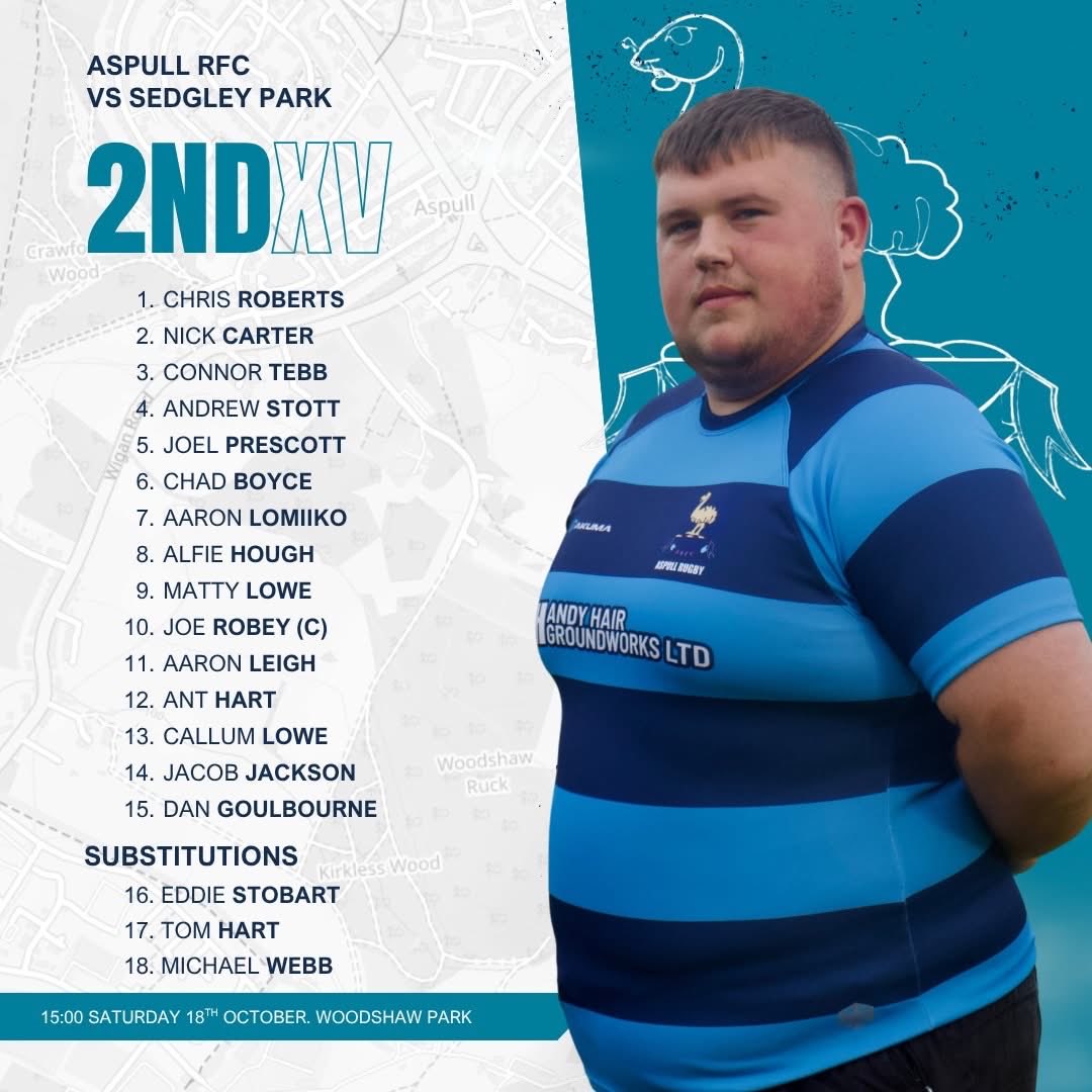 Aspullrfc's tweet image. 💙 Aspull RFC Weekend Teams 💙

It’s another big weekend of rugby for the lads! 🏉

👉 1st XV make the trip to Broughton Park RUFC
⏰ 15:00 Saturday 18th October
📍 Broughton Park

👉 2nd XV are at home taking on Sedgley Park
⏰ 15:00 Saturday 18th October
📍 Woodshaw Park