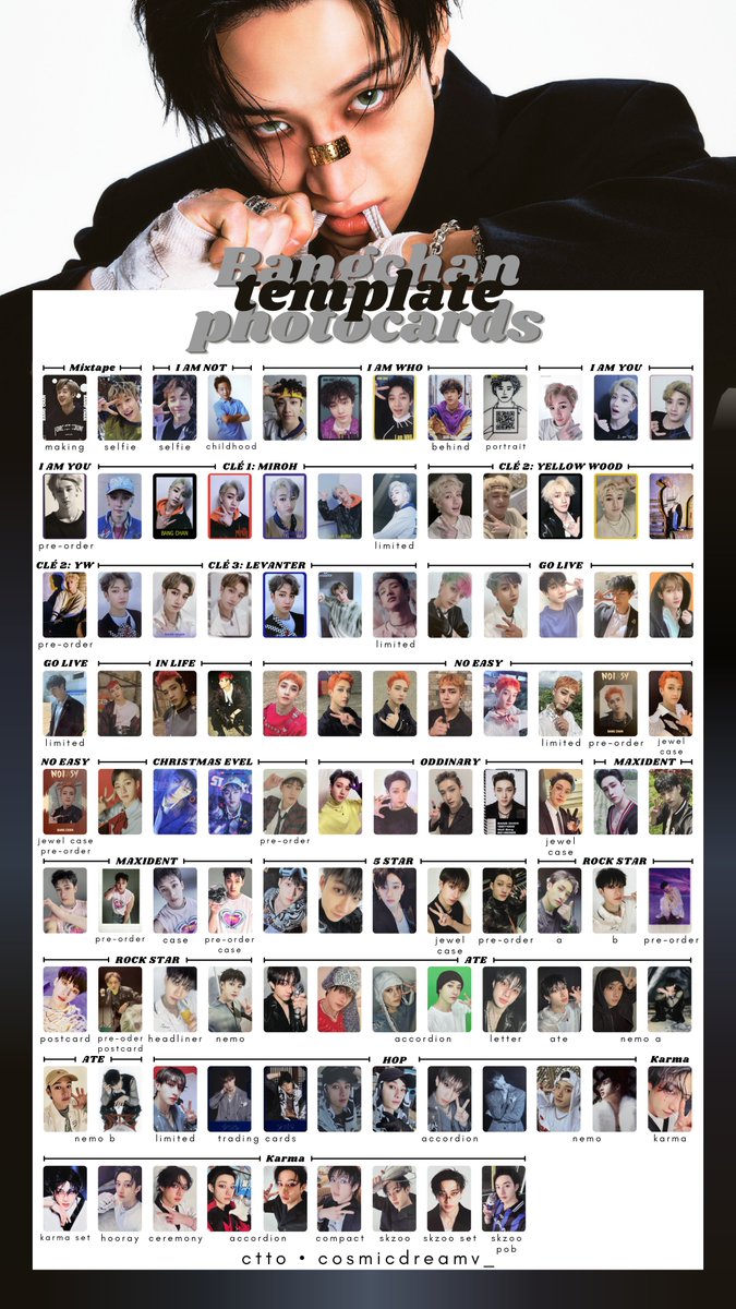 cosmicdreamv_'s tweet photo. Stray Kids wishlist | template album photocards 

Updated to KARMA V.1    

HD🔗https://t.co/FaredlVM2R

 Bangchan Lee Know Changbin Hyunjin

#StrayKids #StrayKidsComeback #BangChan #LeeKnow #Changbin #Hyunjin https://t.co/T3oUnSr1kb