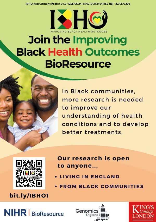 The #MPFTResearch &amp; Innovation Delivery Team are supporting the Improving Black Health Outcomes (IBHO) study, which is looking to improve understanding of health in Black communities!

😀 Interested?
📧 Cheadle.research@mpft.nhs.uk
🔗 More info: linkedin.com/company/mpft-r…