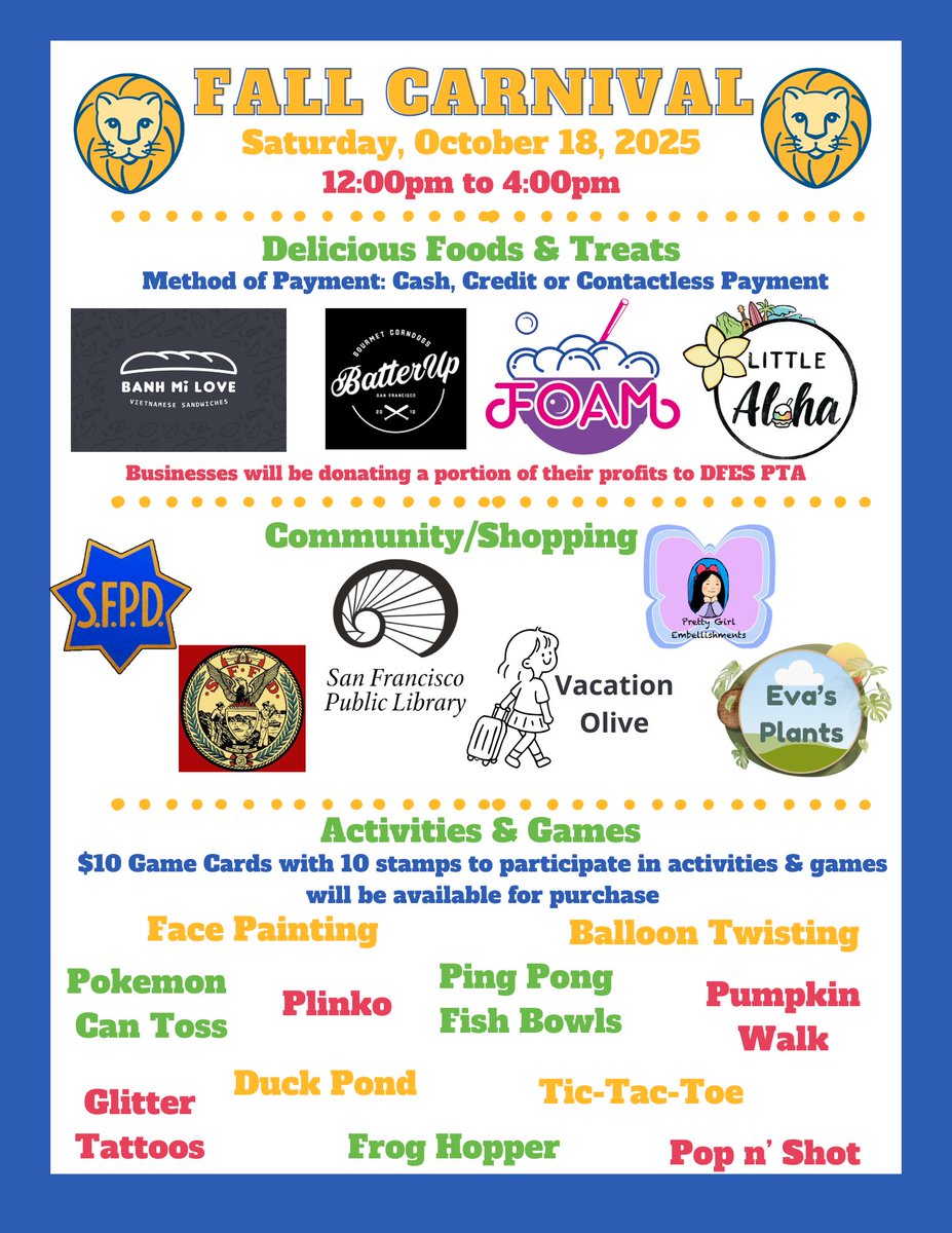 Batter Up Truck will be at the Fall Carnival tomorrow at Diane Feinstein Elementary School in S.F. Come out and support your local school, play some games &amp; have some treats! 🎃 🍬 🏫 
.
.
.
.
.
#batterupsf #batteruptruck #corndog #carnival #sfusd #schoolcarnival #treats #dfes
