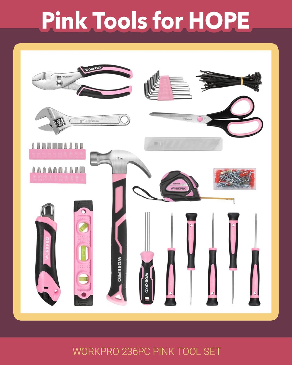 workpro_tools's tweet image. 💗 Supporting @nbcf has never looked so good! 💗 Snag this pink 236pc pink tool set and make a difference with every DIY! workprotools.store/pages/workpro-…
💗 #workprotools #breastcancerawarenessmonth #breastcancerawarenessmonth #bcam2025 #pinktoolsforhope #pinktoolsrule