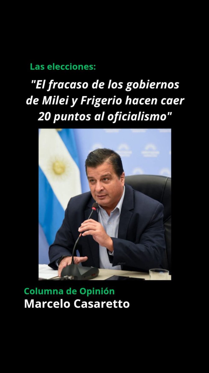 "El fracaso de los gobiernos de Milei y Frigerio hacen caer 20 puntos al oficialismo". Columna de opinión

El 26 de Octubre veremos una fuerte caída en el porcentaje de participación electoral, una gran polarización, una caída de 20 puntos en los votos del oficialismo unificado,