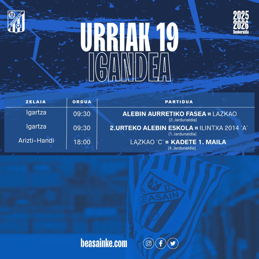 🔵 Asteburuko partiduak 🔵
⚽🔥💪
#aupabeasain⚪️🔵