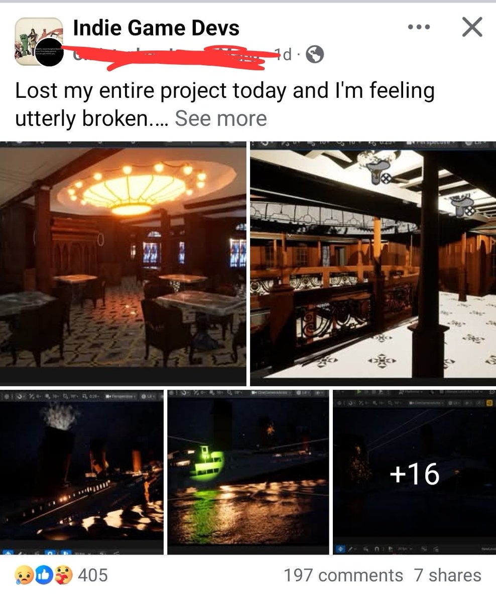 AnalogDreamDev's tweet image. Learn from this guy. Doesn't matter how big or small your indie project is.
USE SOURCE CONTROL!!!
Even worse is the refusal to take any accountability by this dev. Some people never learn.
#indiedev #gamedev #UnrealEngine