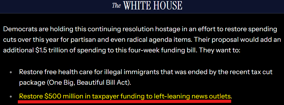 MikeBenzCyber's tweet photo. @SenAdamSchiff Democrats are literally shutting down the government until they get $500 million for left-wing propaganda using taxpayer dollars https://t.co/O98jYoAwPz