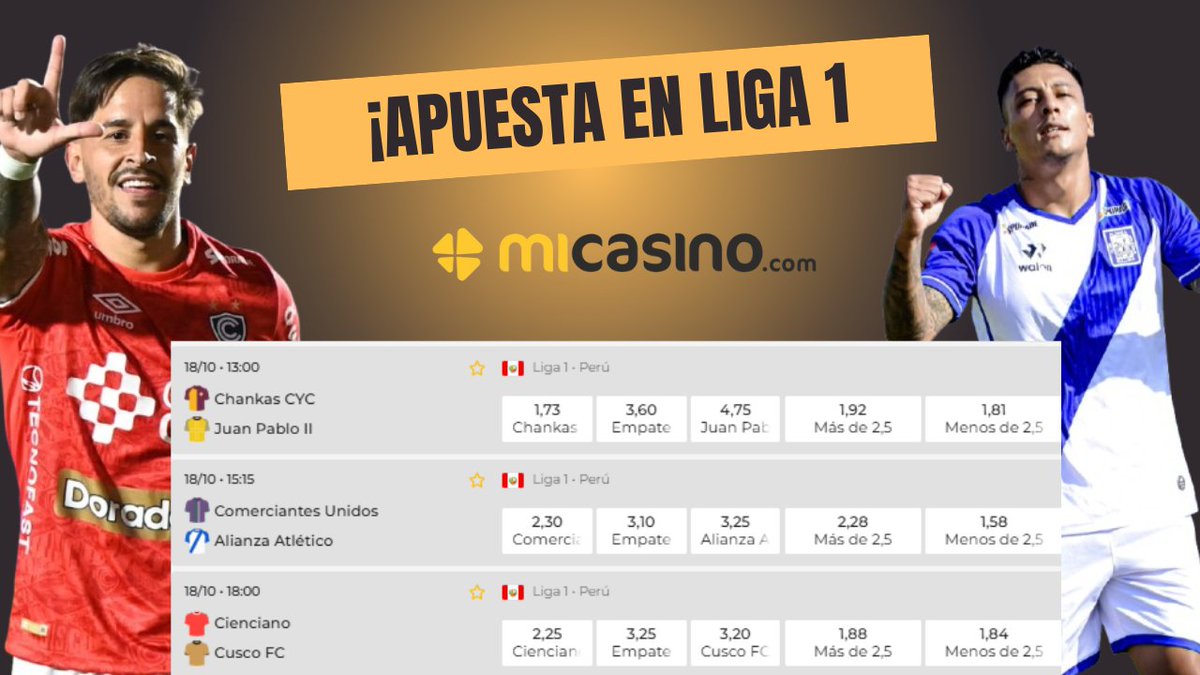 ¡ACCIÓN EN LIGA 1

Hoy sábado, tenemos:
⚽️Chankas - Juan Pablo (1pm)
⚽️CU vs A. Atlético (3:15pm)
⚽️Cienciano - Cusco FC (6pm)

¿Listo para meter tus fichas con <a href="/Micasinocom/">MiCasino.com | Apuestas deportivas</a>🤑? 

Regístrate con mi código "EDUBET aquí: micasino.com/register/?pc=E…), juega, gana y sobre todo, cobra!