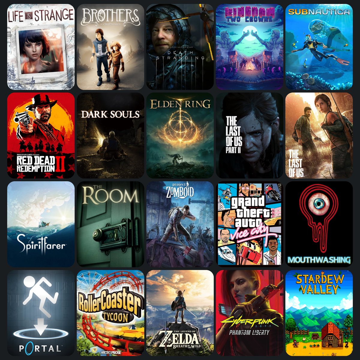 Ano que vem quero tirar só pra jogar games que perdi a oportunidade por não ter console na infância/adolescência.  A maioria dos games que curto são títulos após 2018 (quando ganhei minha primeira plataforma p jogar).

20 jogos que amo aí: